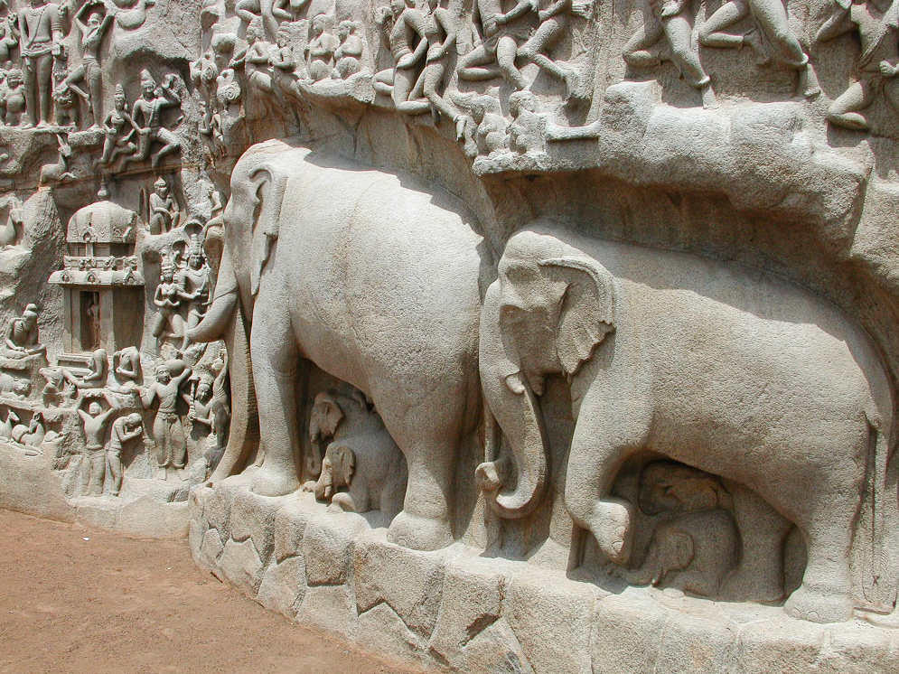 Les éléphants de la Descente du Gange.